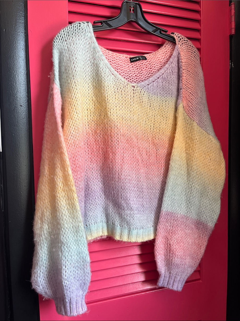 SHEIN Pastel Rainbow Scoop-Neck Knit Sweater